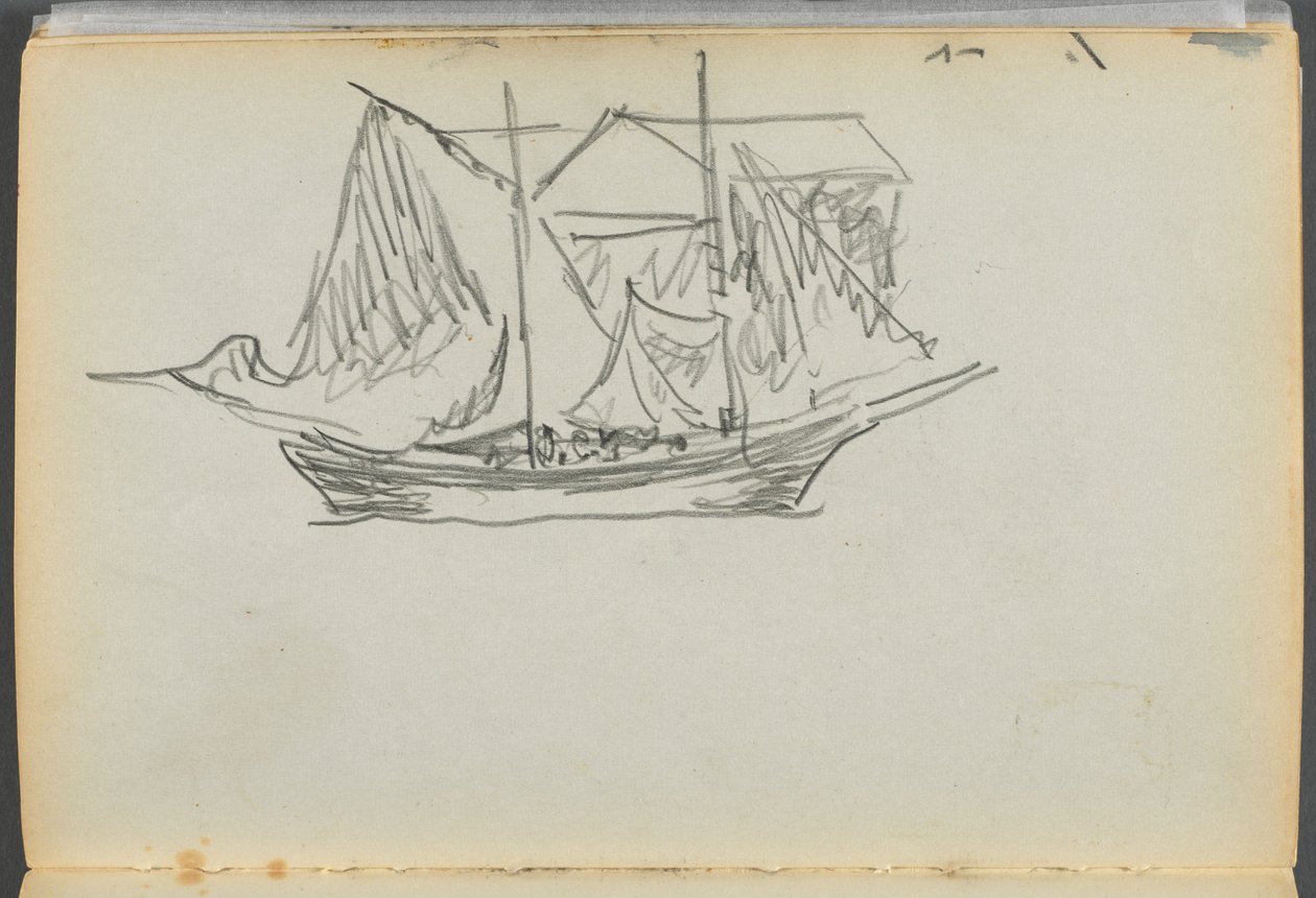 Livro de esboços - The Granite Shore Hotel, Rockport, página 098: Barco à vela de Maurice Prendergast