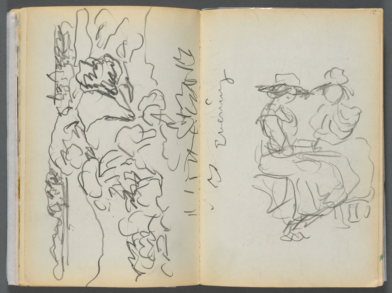 Sketchbook- The Granite Shore Hotel, Rockport, páginas 134 e 135: "Evening" (Noite) de Maurice Prendergast