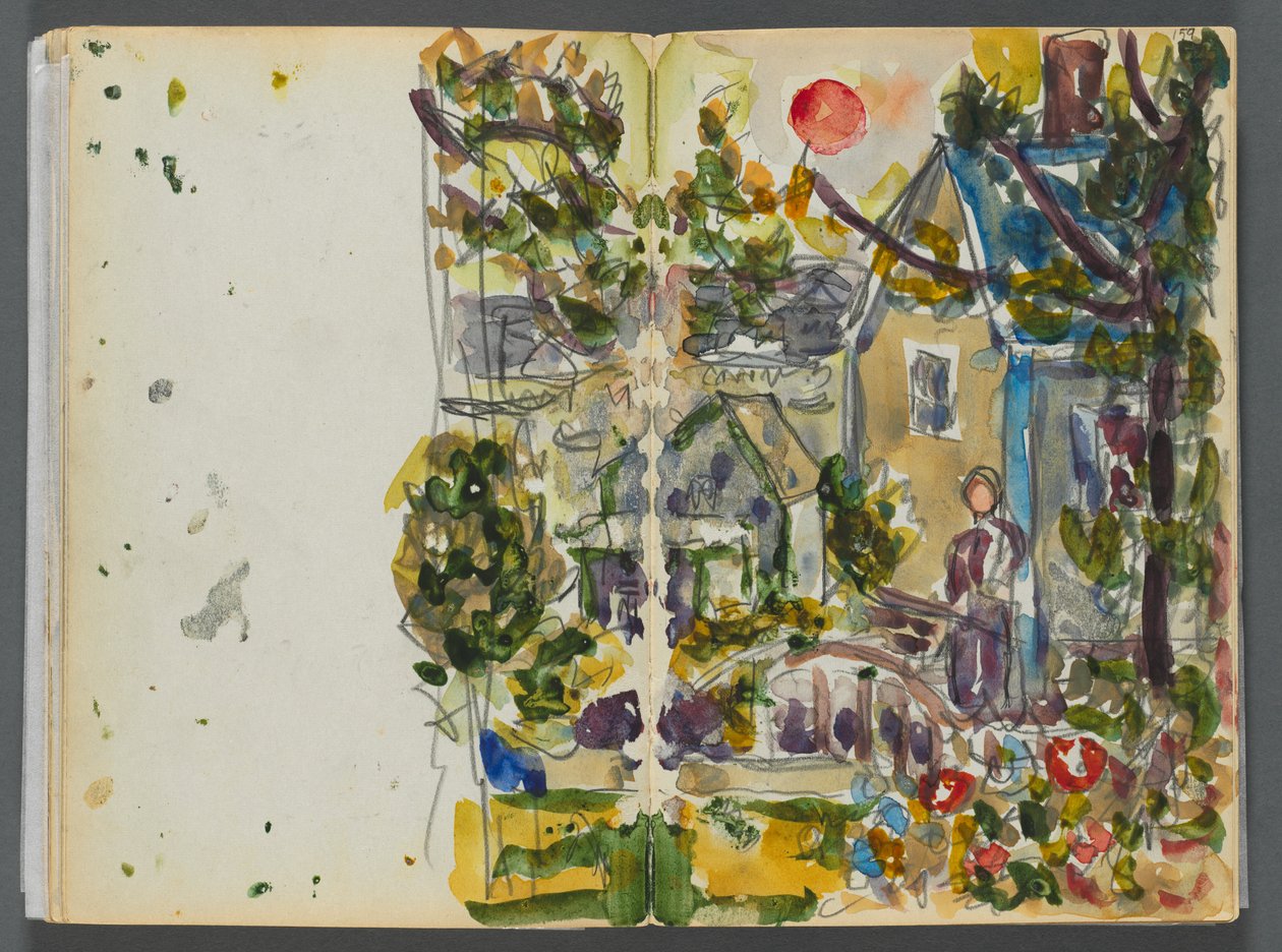 Sketchbook- The Granite Shore Hotel, Rockport, páginas 158 e 159: Casa e Jardim de Maurice Prendergast