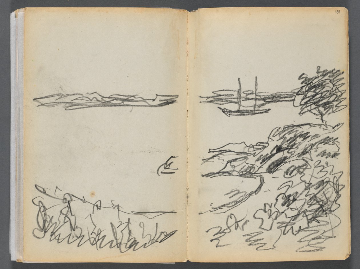 Sketchbook- The Granite Shore Hotel, Rockport, páginas 180 e 181: Linha da costa de Maurice Prendergast