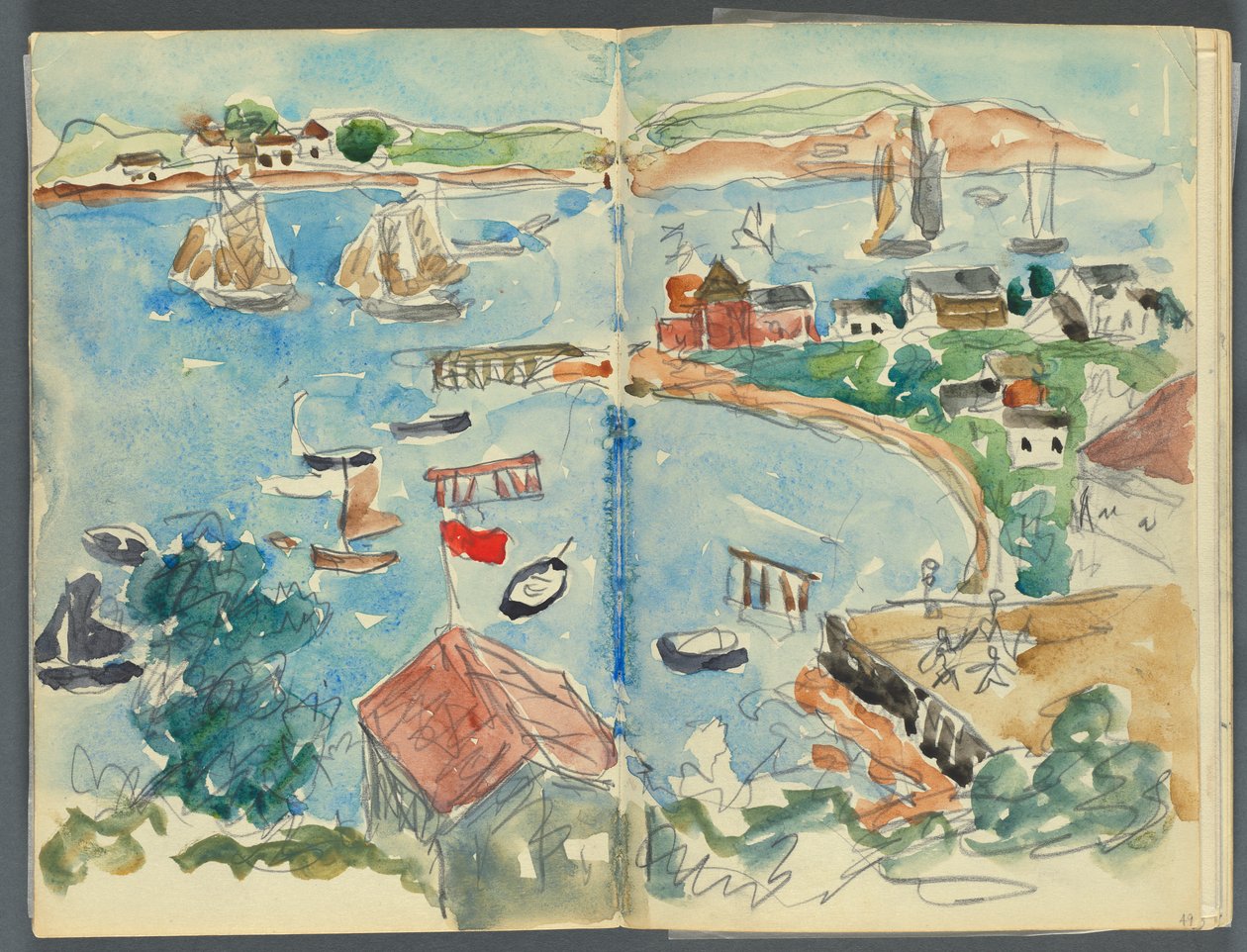 Caderno de esboços, The Dells, n.º 127, páginas 048 e 49: Vista de uma enseada de cima de Maurice Prendergast