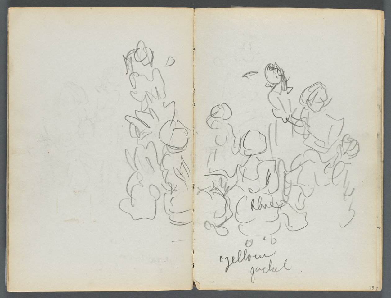 Sketchbook, The Dells, N° 127, página 074  75: Figuras com anotações a cores de Maurice Prendergast