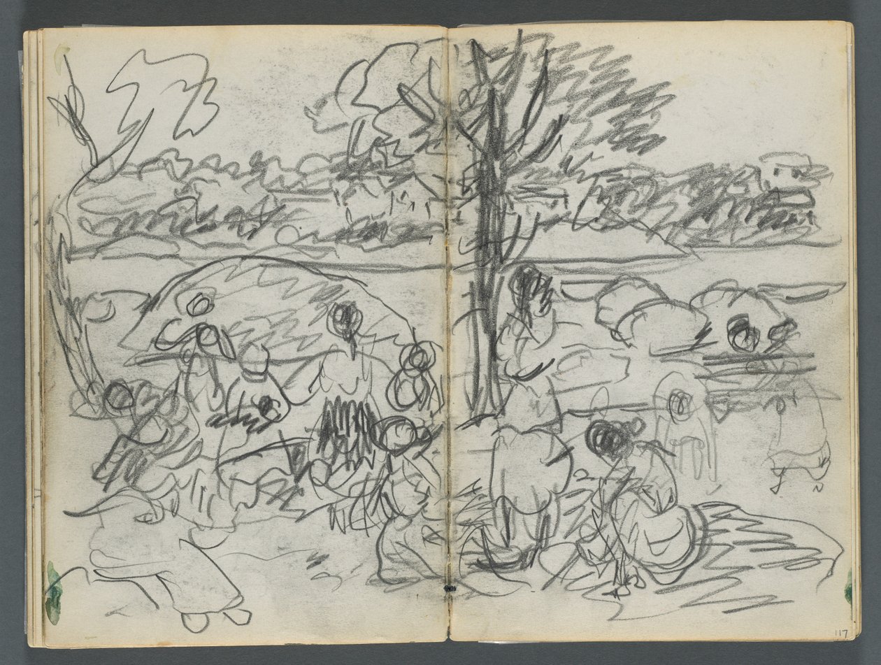 Sketchbook, The Dells, N° 127, página 116 e 117: Figura numa paisagem de Maurice Prendergast