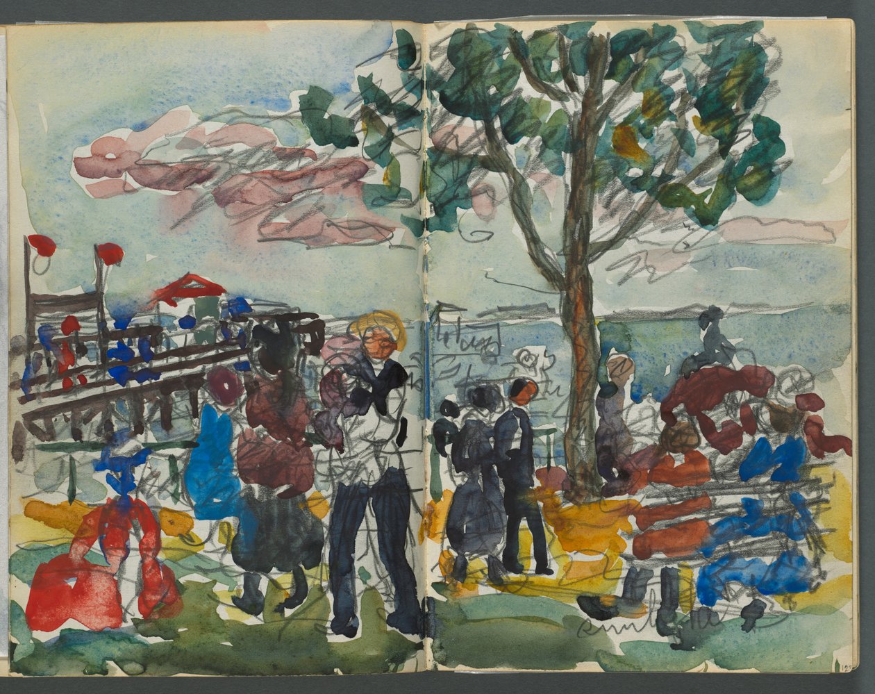 Sketchbook, The Dells, N° 127, página 122  123: Figuras numa costa de Maurice Prendergast