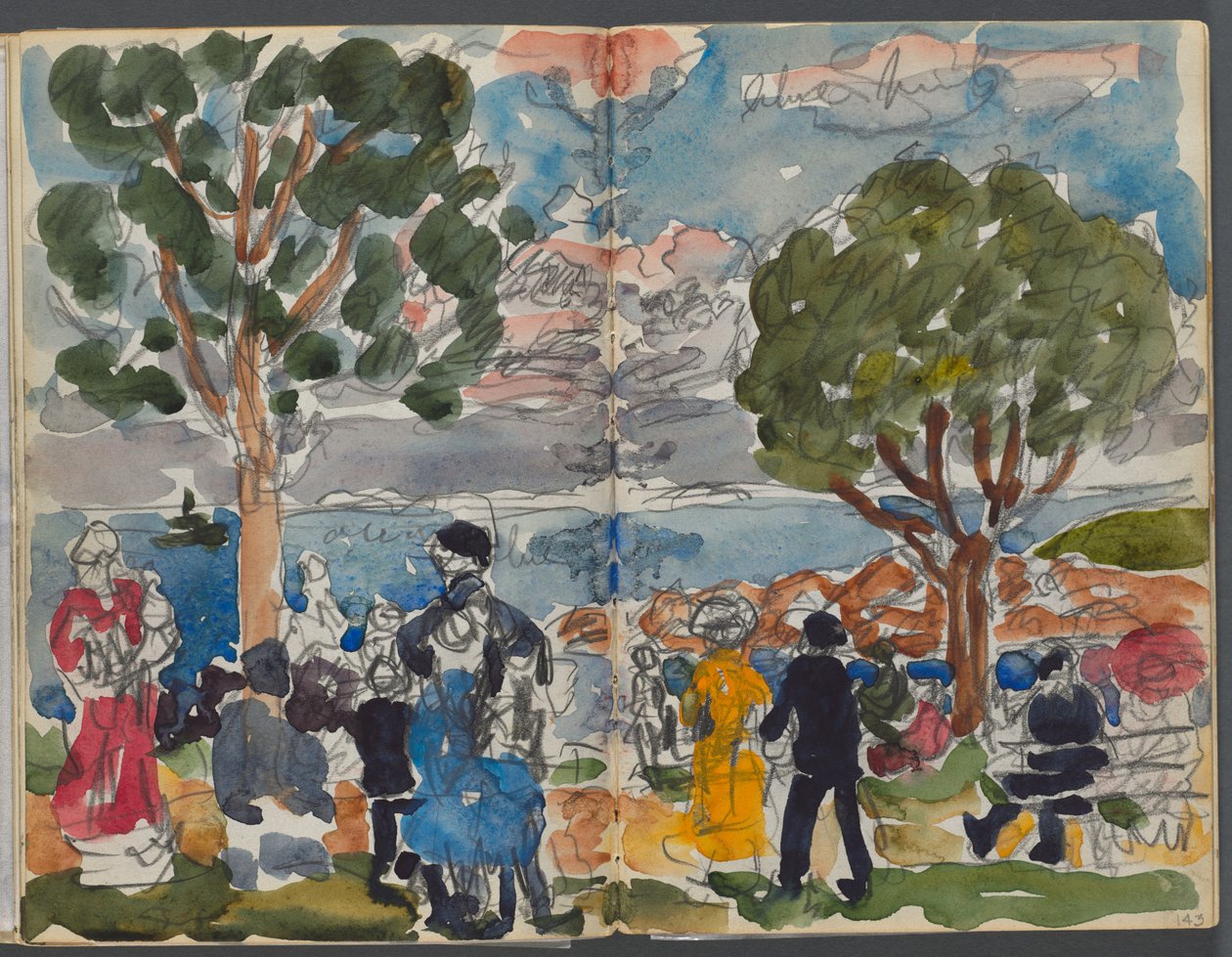 Sketchbook, The Dells, N° 127, página 142  143: Figuras sobre uma costa de Maurice Prendergast