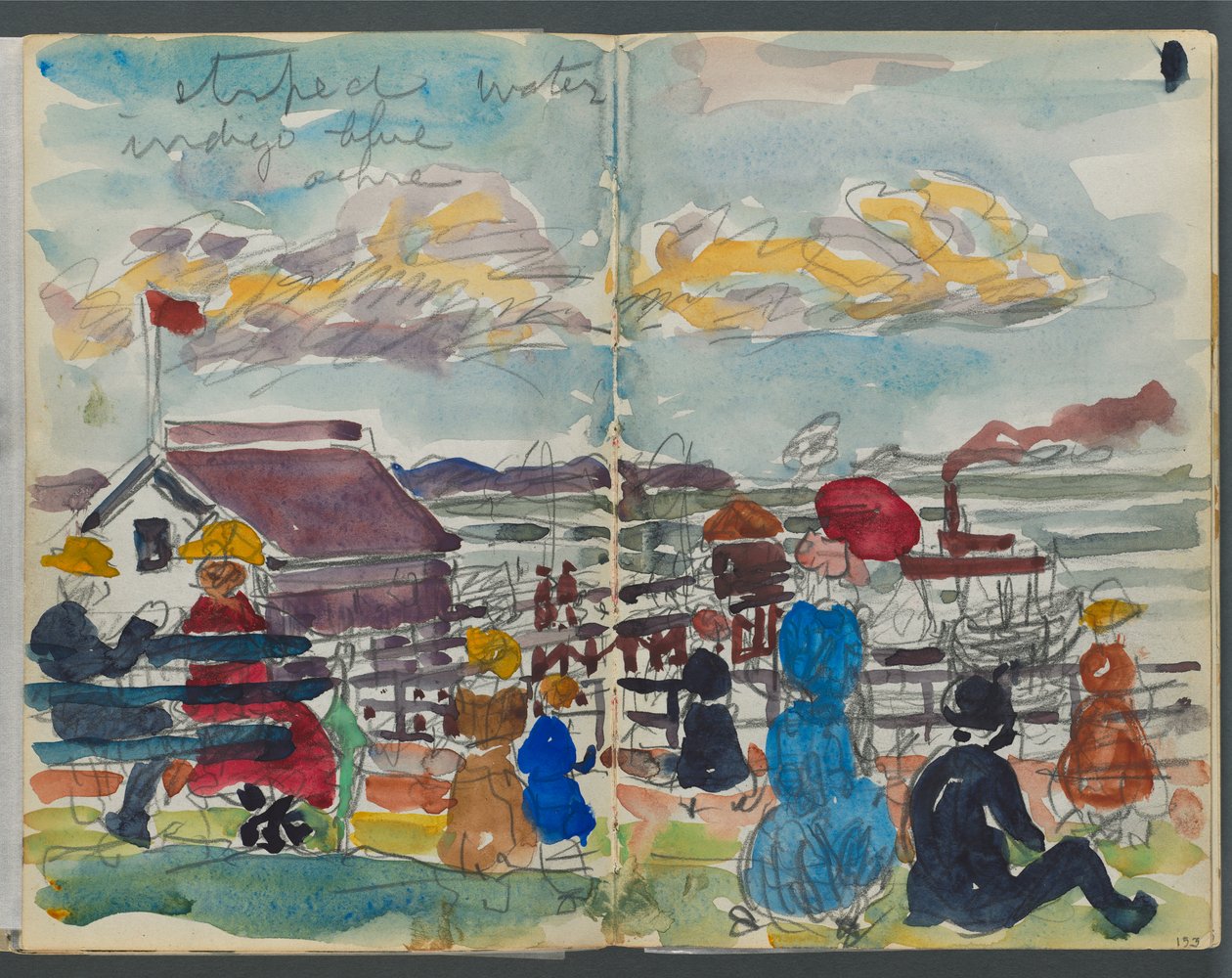 Caderno de esboços, The Dells, n.º 127, páginas 152 e 153: Figuras numa costa de Maurice Prendergast