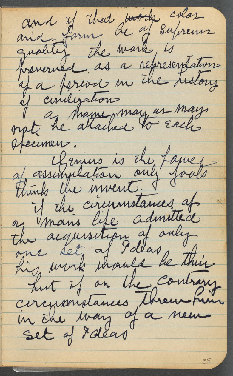 Sketchbook, página 035: Notas de Maurice Prendergast