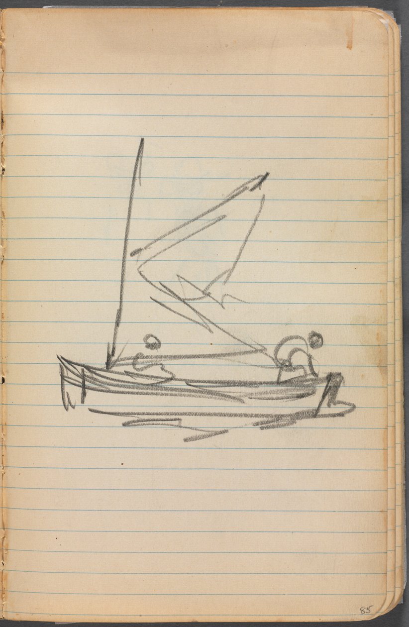 Sketchbook, página 085: Barco à vela com duas figuras de Maurice Prendergast