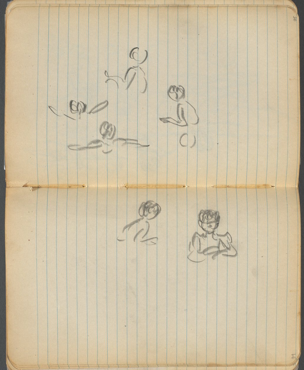 Sketchbook, página 094  95: Figuras de natação de Maurice Prendergast