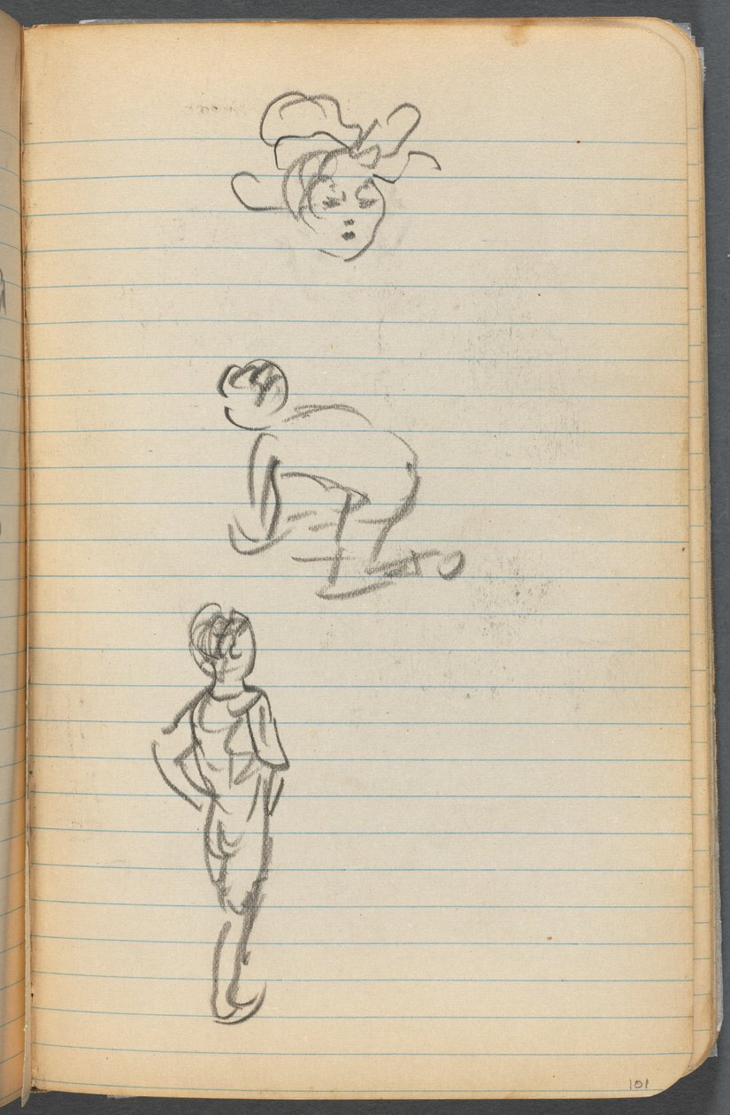 Sketchbook, página 101: Três figuras de Maurice Prendergast