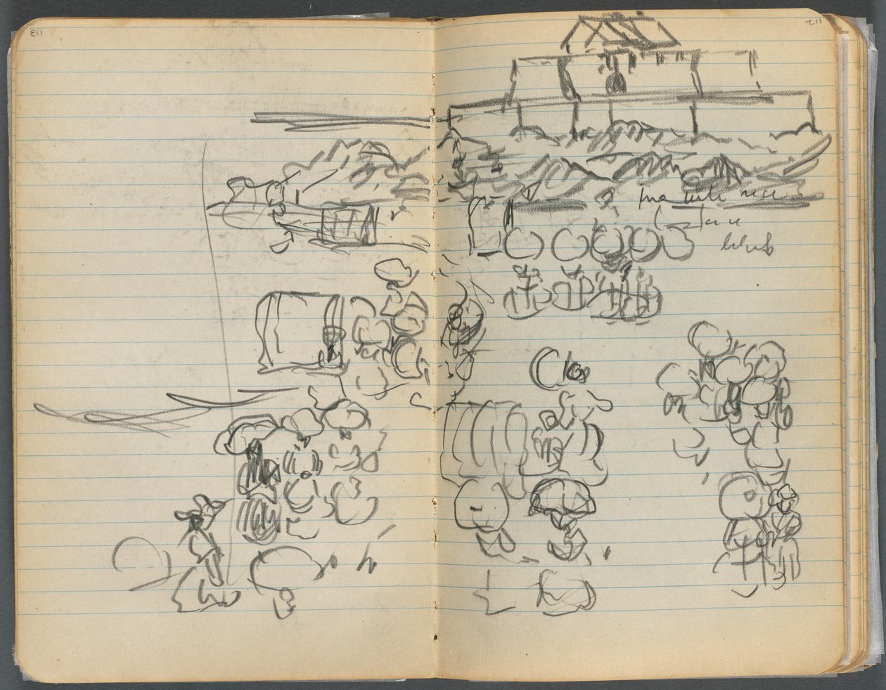 Sketchbook, página 112  113: Vista da praia de Maurice Prendergast