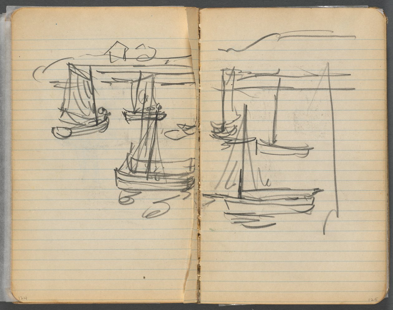 Sketchbook, página 124 e 125: Barcos à vela de Maurice Prendergast