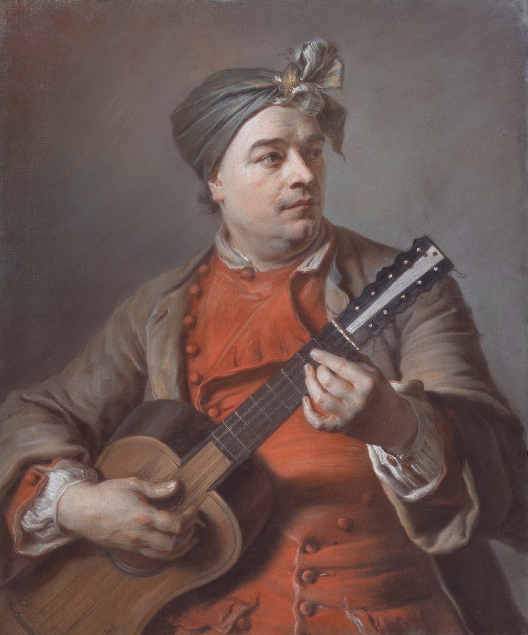 Retrato de Jacques Dumont Le Romain tocando guitarra de Maurice Quentin de La Tour
