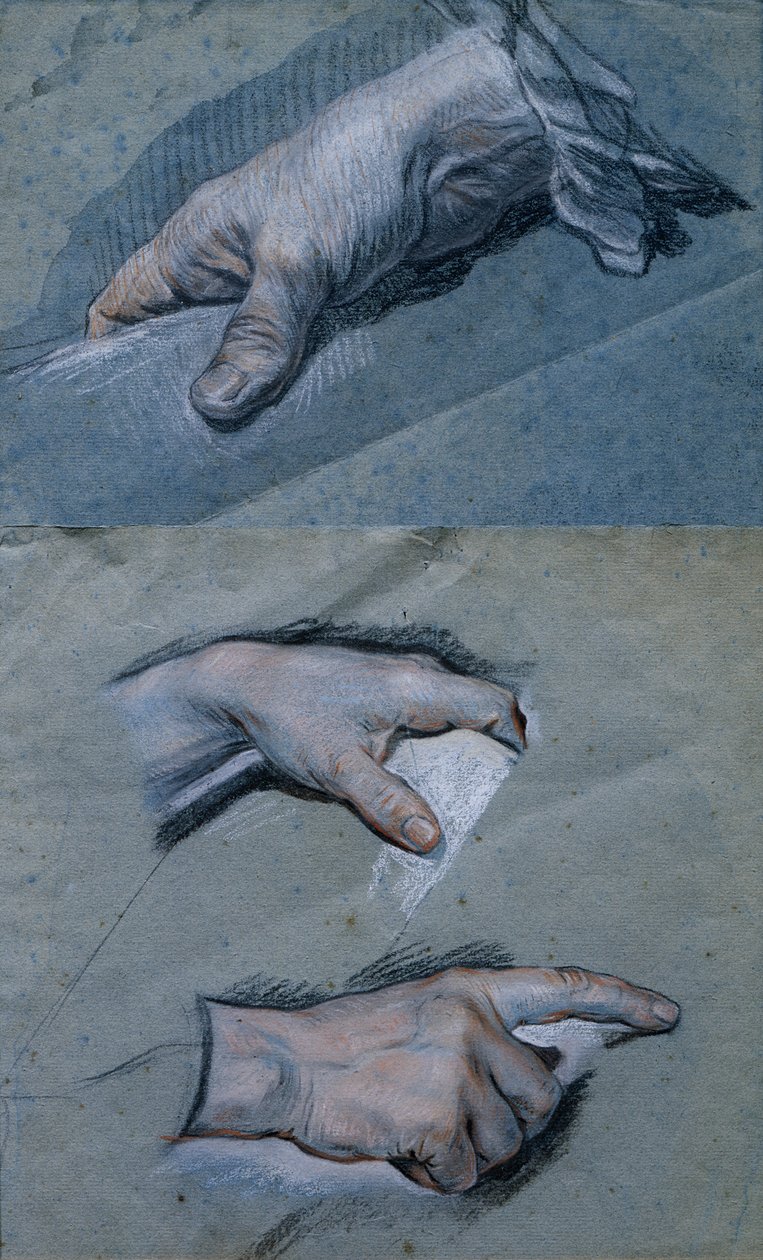 Estudo das Mãos de um Homem (pastel sobre papel) de Maurice Quentin de La Tour