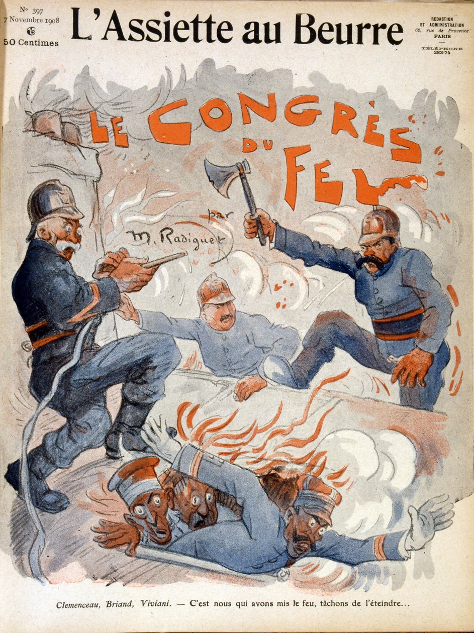 Os estadistas franceses Aristide Briand, Georges Clemenceau e Rene Viviani de Maurice Radiguet