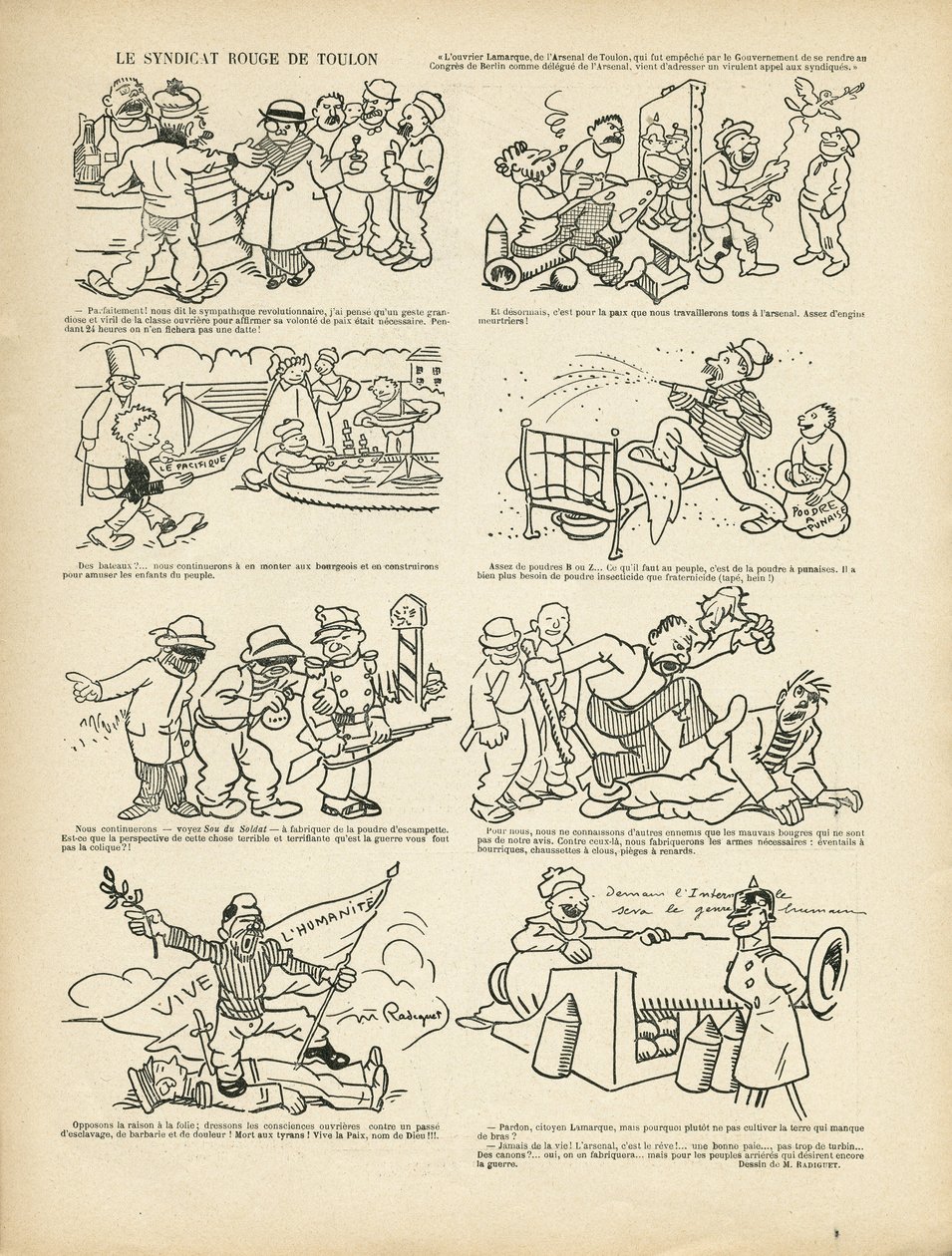 Ilustração de Maurice Radiguet (1866-1941) em Le Rire, 21/12/12 - Le syndicrouge de Toulon - Syndicalisme, Toulon de Maurice Radiguet