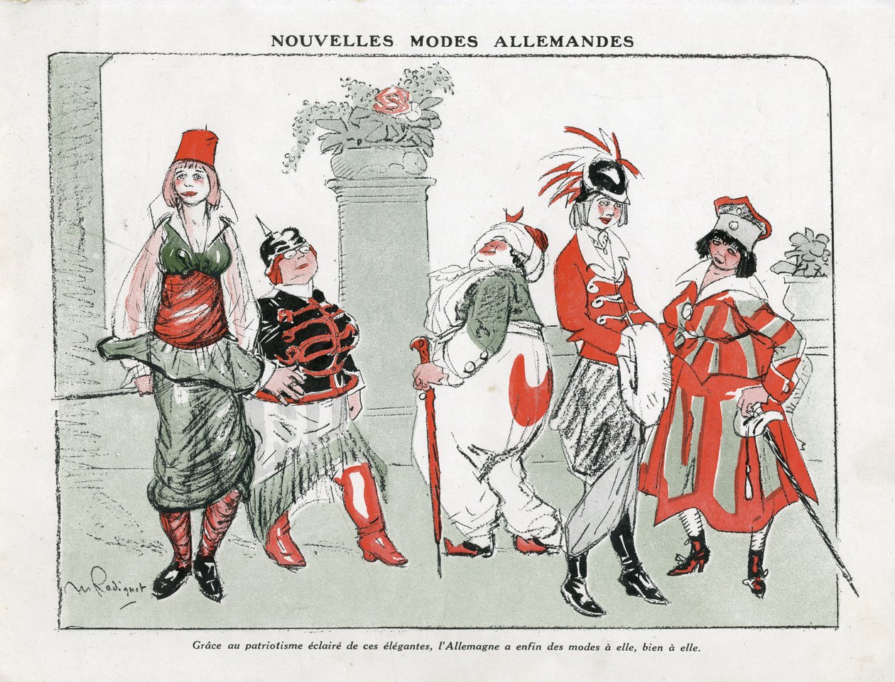 Ilustração de Maurice Radiguet (1866-1941) na Mode na Alemanha, ca. 1915 - New German modes - War of 14 -18, Germany Prussia, Turkey, Fashion, Triplice - Women de Maurice Radiguet