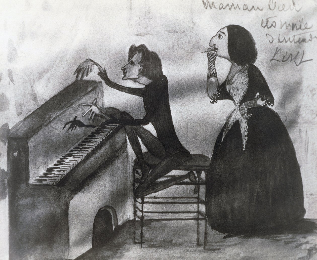 Caricatura de Franz Liszt (1811-1886) e George Sand (1804-1876) em Nohant em 1832, Desenho de Maurice Sand (1825-1889) de Maurice Sand
