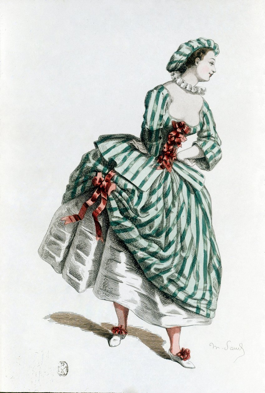 Fantasia e máscara de Colombine (corallina) em 1855, personagem feminina na commedia dell