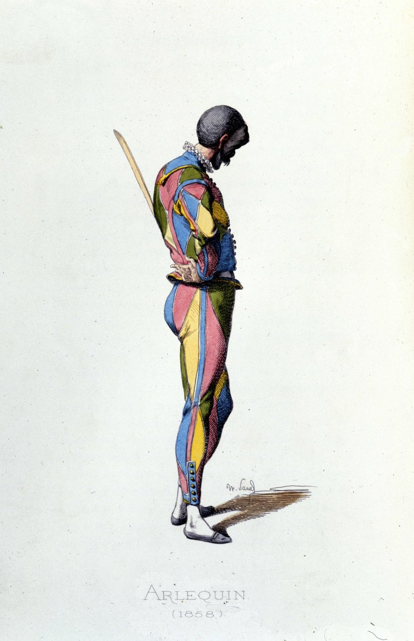 Arlequim em 1858. Maurice Sand "Máscaras e Jesters" Paris século 19. (Maurice Sand era o filho de George Sand) de Maurice Sand