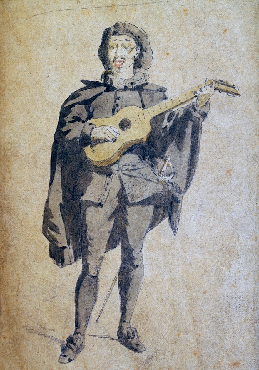Scaramouche, ilustração de Maurice Sand (1823-1889), gravura do estudo da Commedia dell