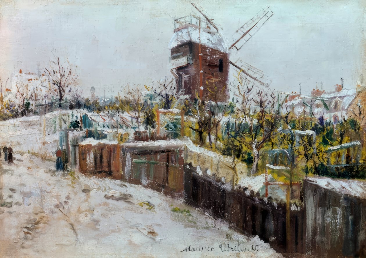 O Moulin de la Galette na neve de Maurice Utrillo