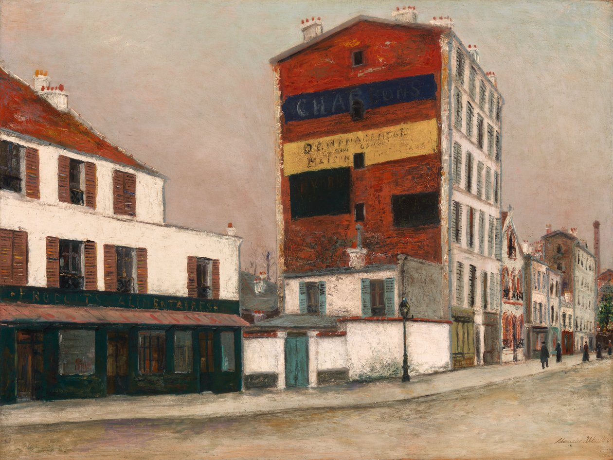 A Parede Vermelha, Boulevard de la Chapelle, c.1910 (óleo sobre painel) de Maurice Utrillo