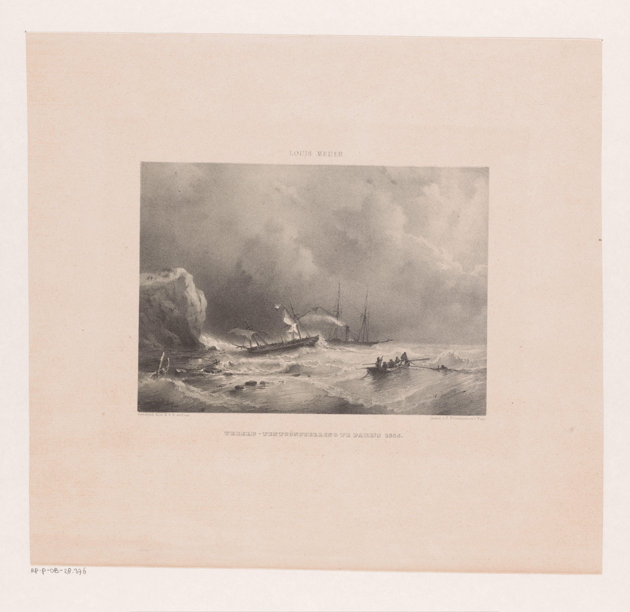 Barcos em perigo durante a tempestade no mar de Maurits Frederik Hendrik De Haas