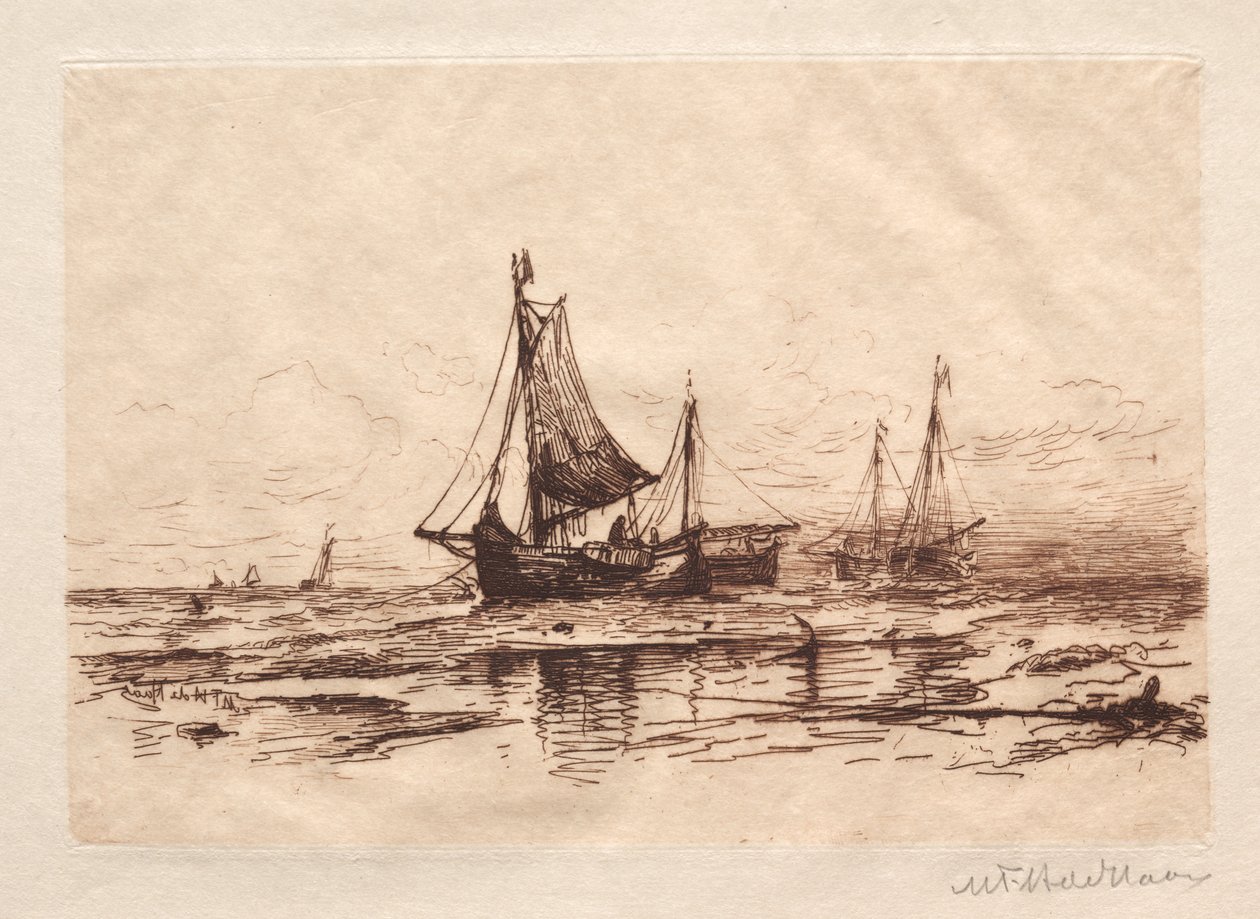 Barcos de pesca na praia em Scheveningen de Maurits Frederik Hendrik De Haas