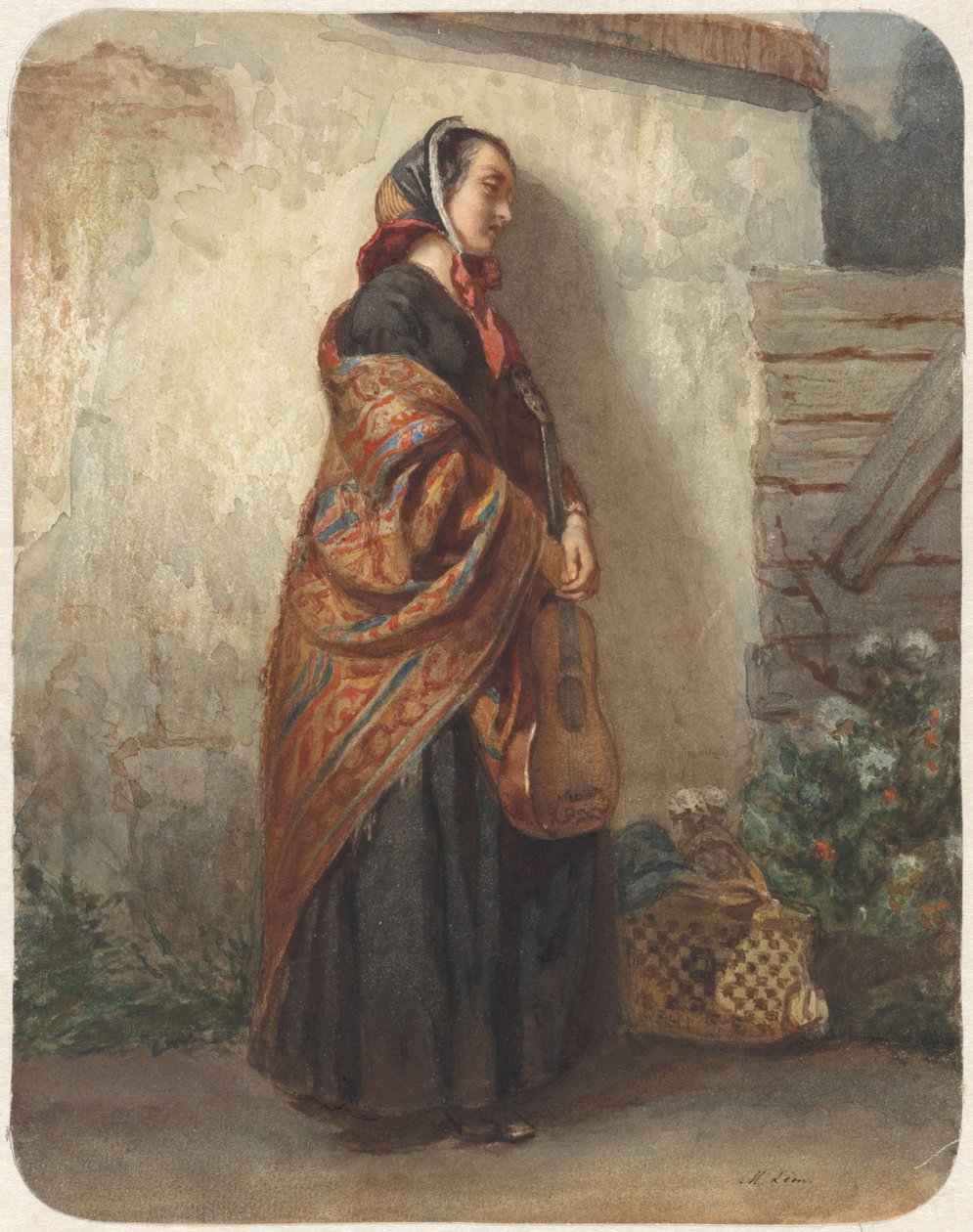 Mulher de pé com guitarra de Maurits Leon