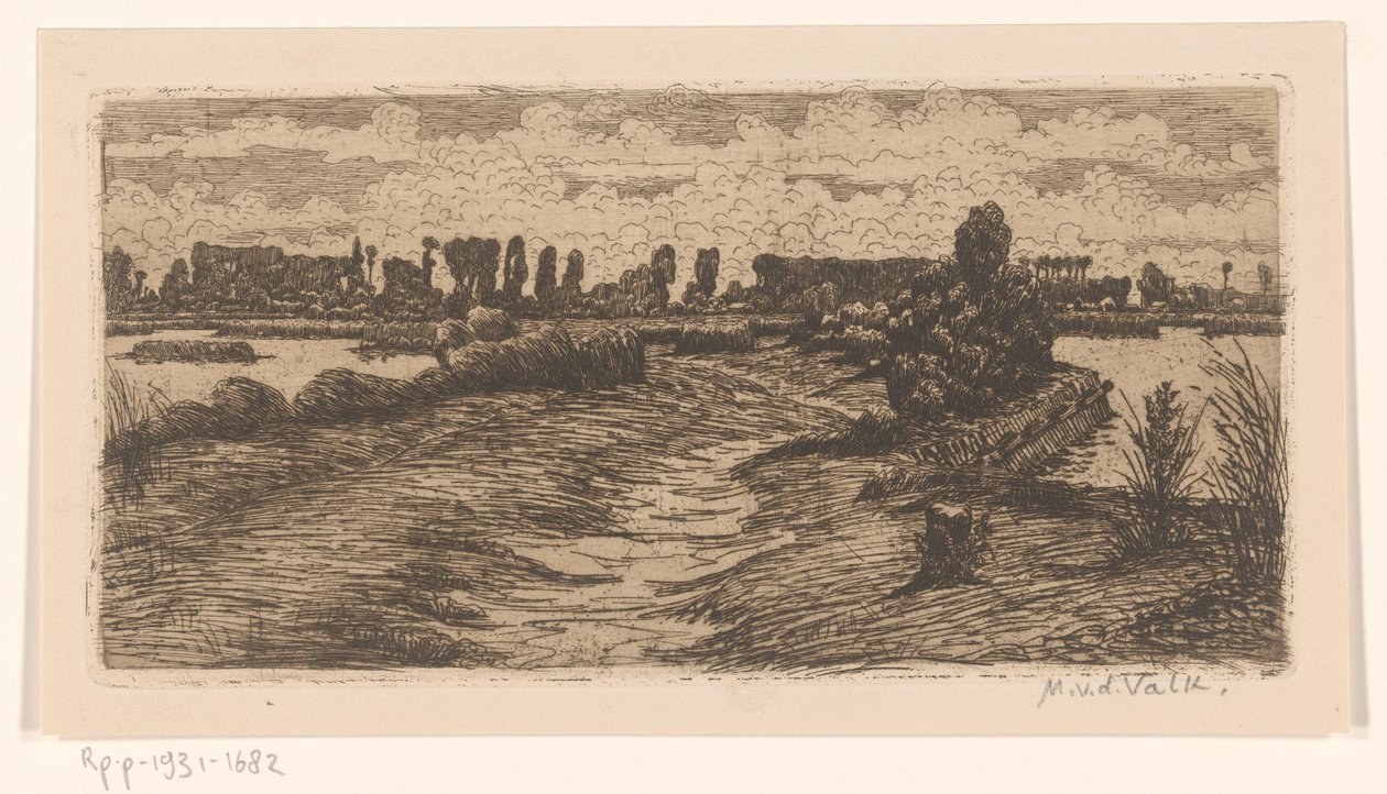 Caminho através da paisagem com poças de Maurits van der Valk (signed by artist)