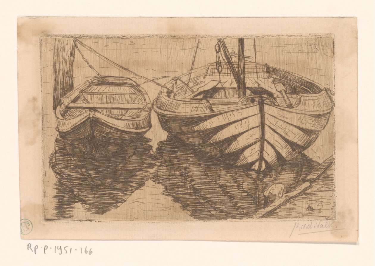 Barco a remo e veleiro de Maurits van der Valk (signed by artist)