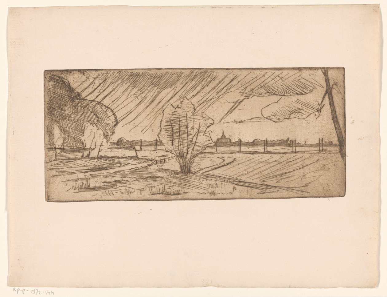 Paisagem com árvores e igreja de Maurits van der Valk