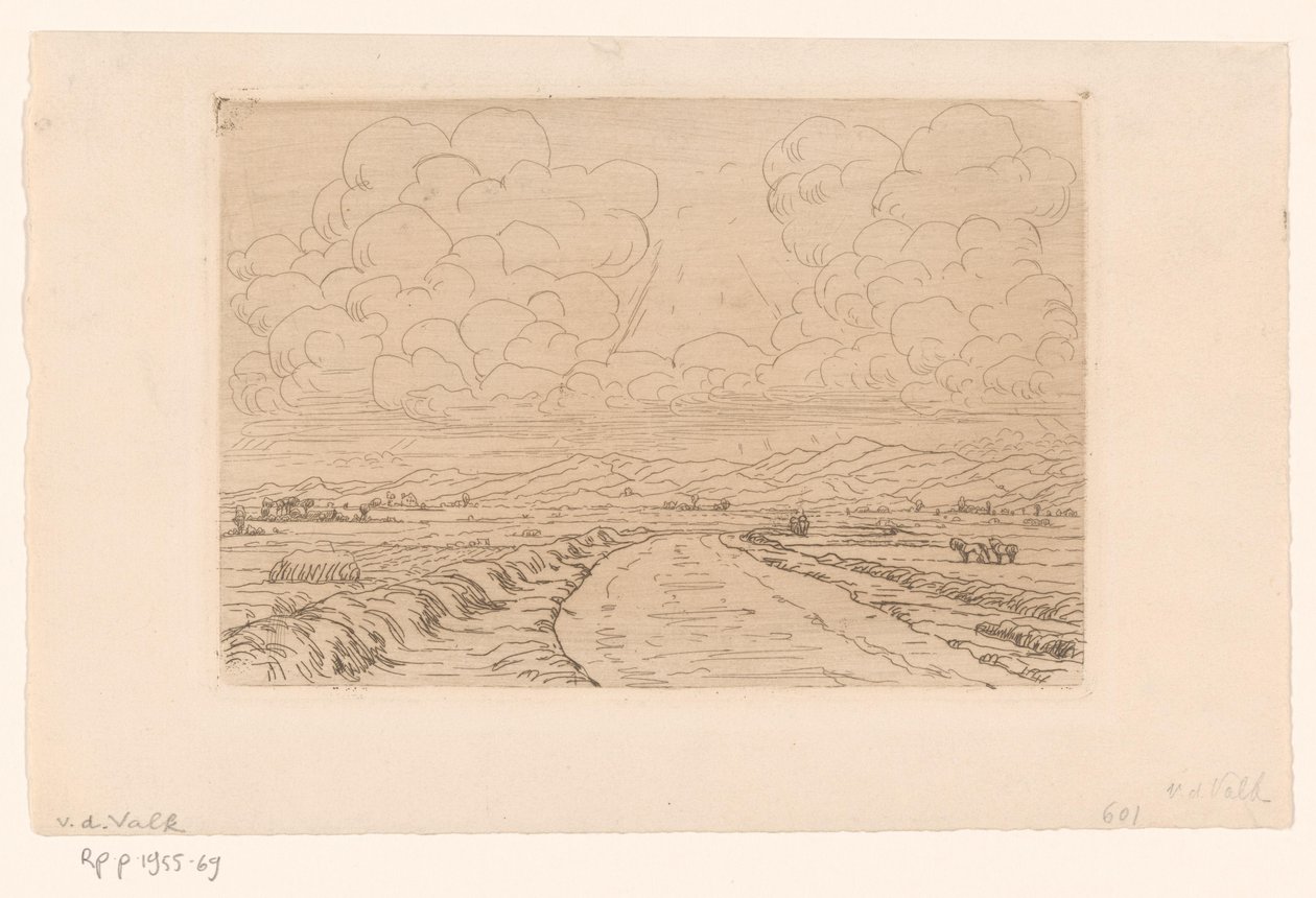 Estrada rural através da paisagem com colinas no horizonte de Maurits van der Valk