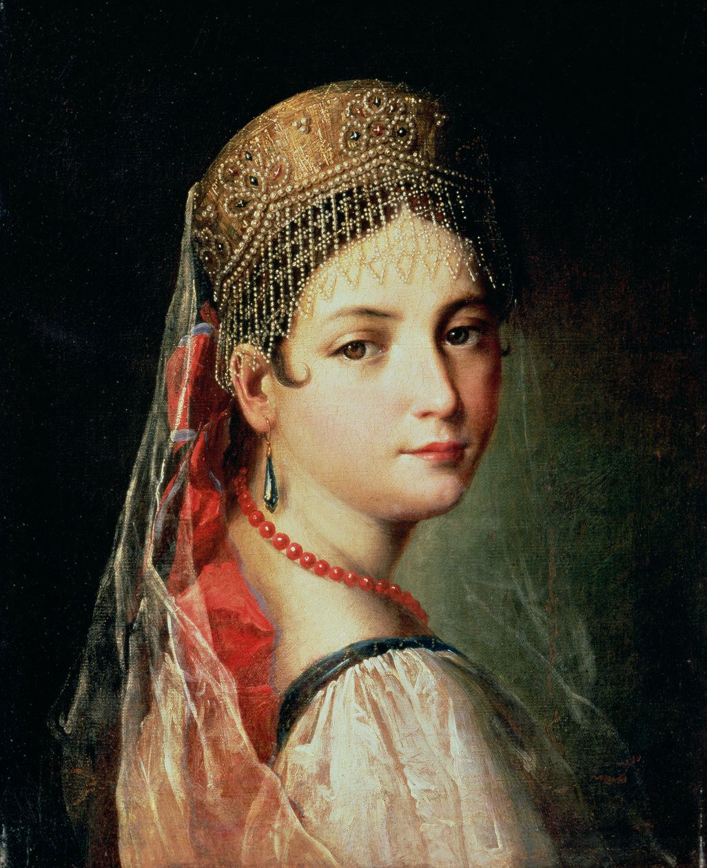 Retrato de uma jovem em Sarafan e Kokoshnik, de 1820 de Mauro Gandolfi