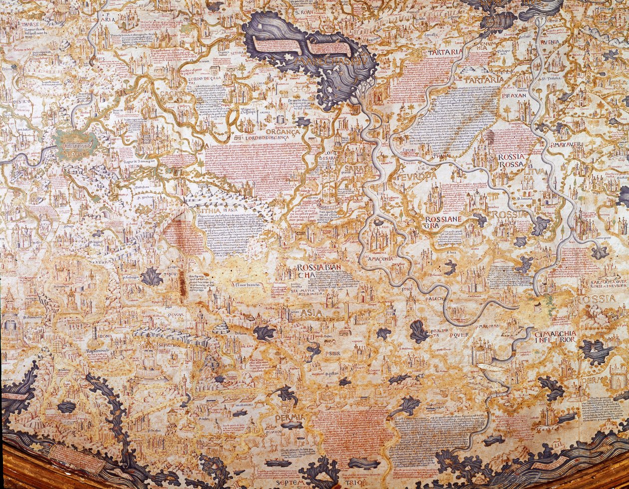 Vista da Rússia Detalhe do mapa do mundo (mappamundi) do irmão Maurus (Mauro) camaldolese 1459 Biblioteca Marciana, Veneza de Mauro Fra