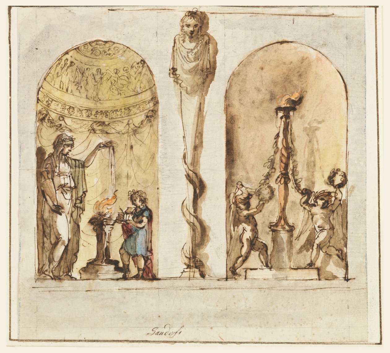 Desenho, Decoração de parede pintada, 1800-1830 de Mauro Gandolfi