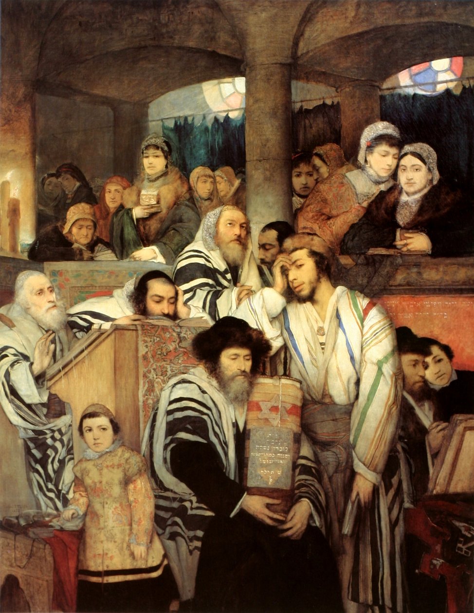 Judeus a rezar na sinagoga no Yom Kippur de Maurycy Gottlieb