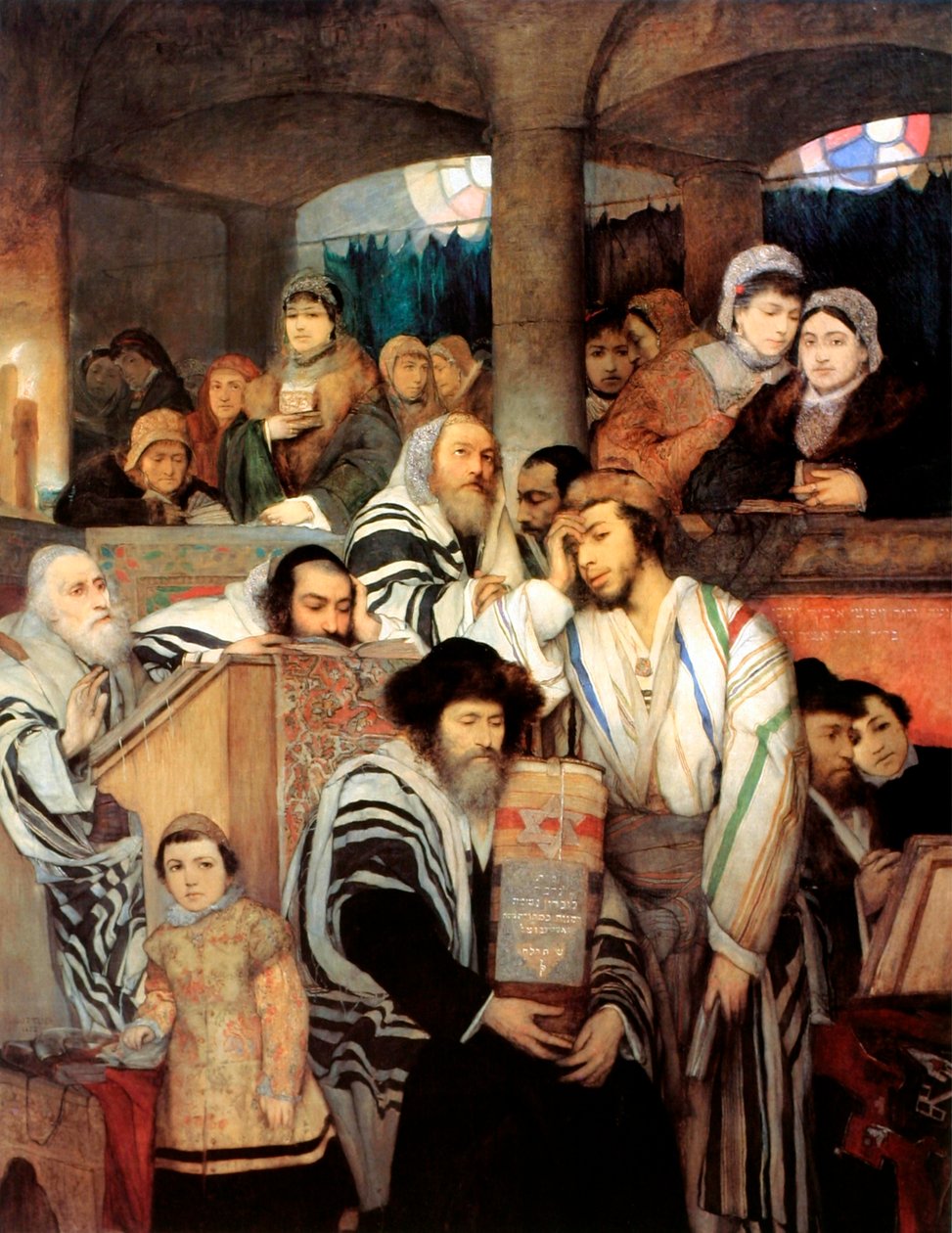 Judeus rezando na sinagoga em Yom Kipur, 1878. de Maurycy Gottlieb