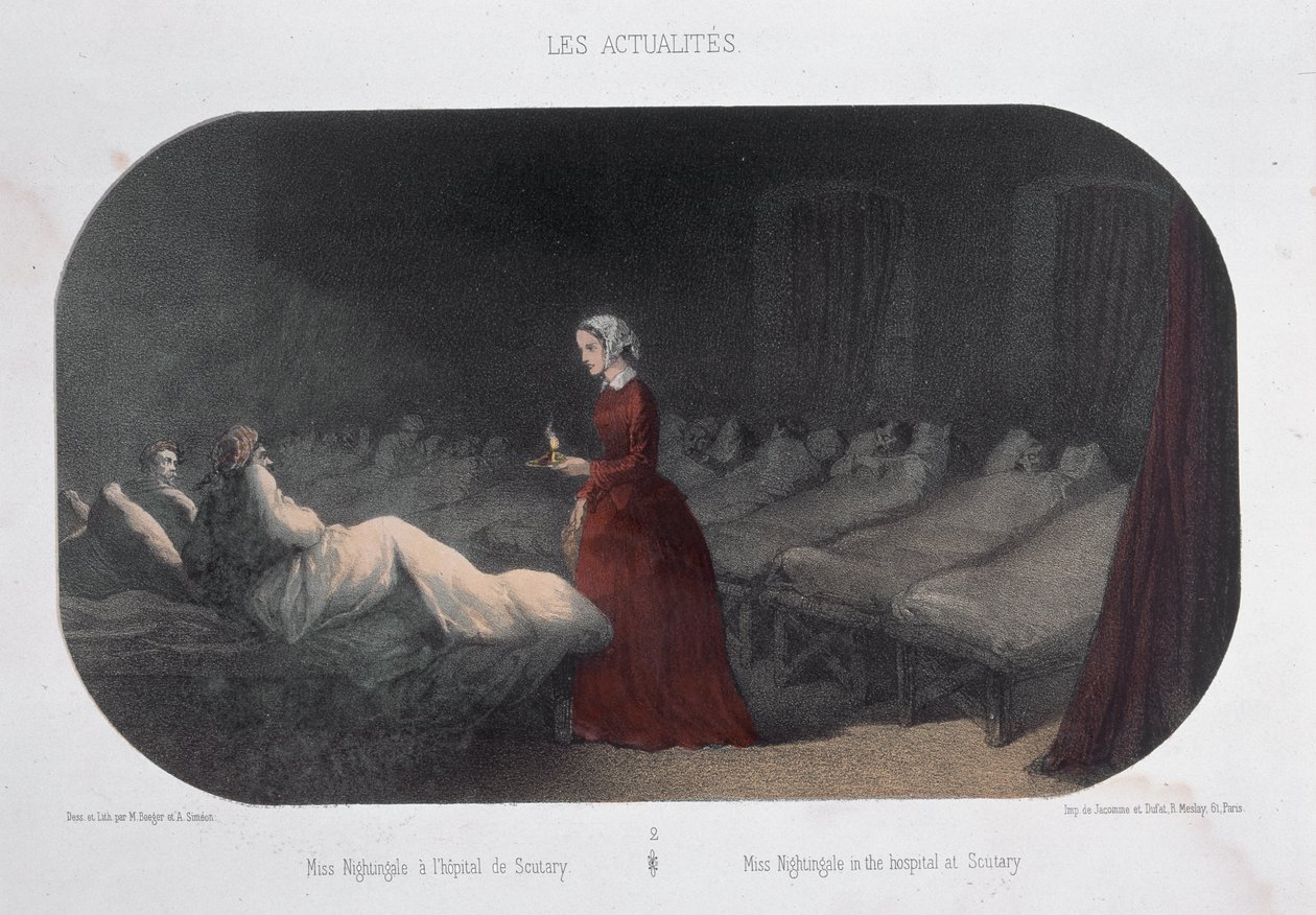 Miss Nightingale (1820-1910) no hospital em Scutary durante a Guerra da Criméia, 1856 de Max and Simeon Beeger