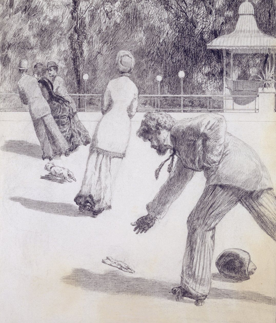 Ação de "Paráfrase sobre a descoberta de uma luva", pub. 1881, 1878 (tinta indiana lavada e caneta) de Max Klinger
