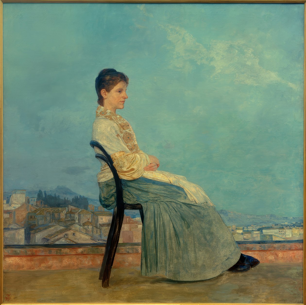 Max Klinger, retrato de uma mulher romana em um telhado plano ... de Max Klinger
