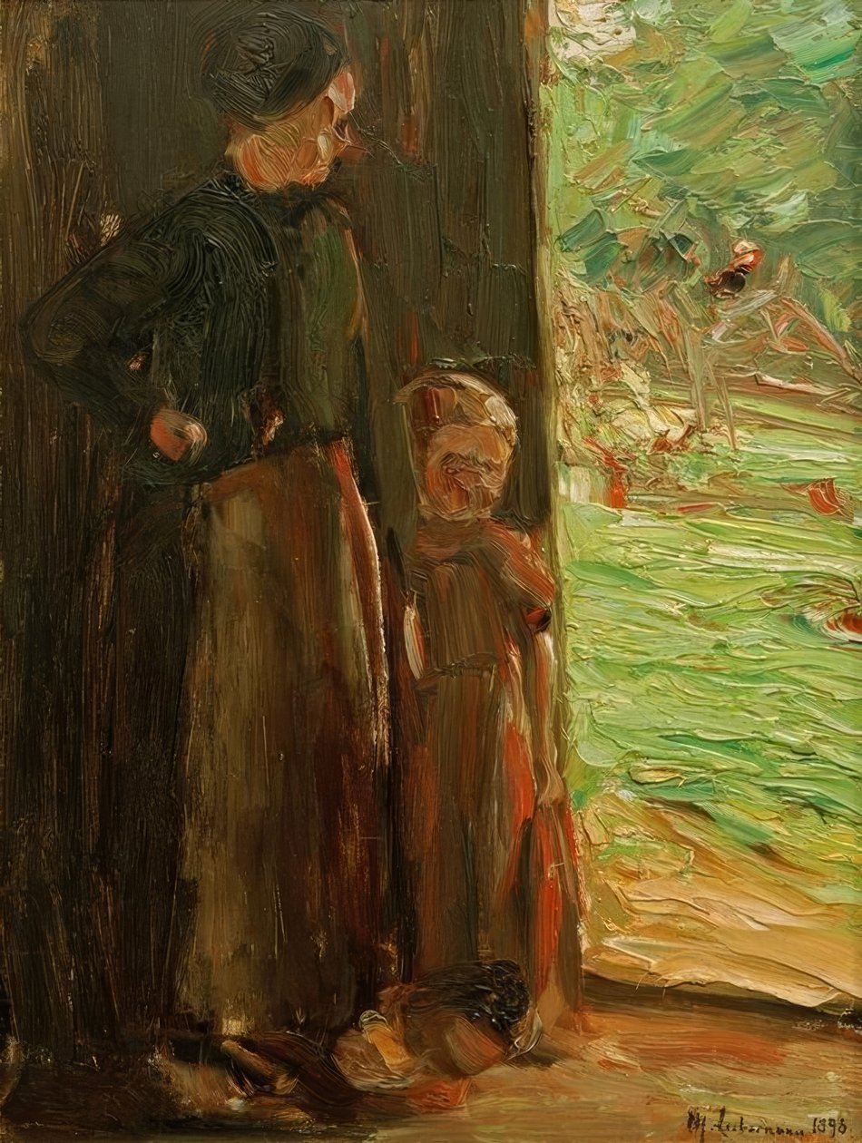 Agricultor com criança debaixo da porta de Max Liebermann