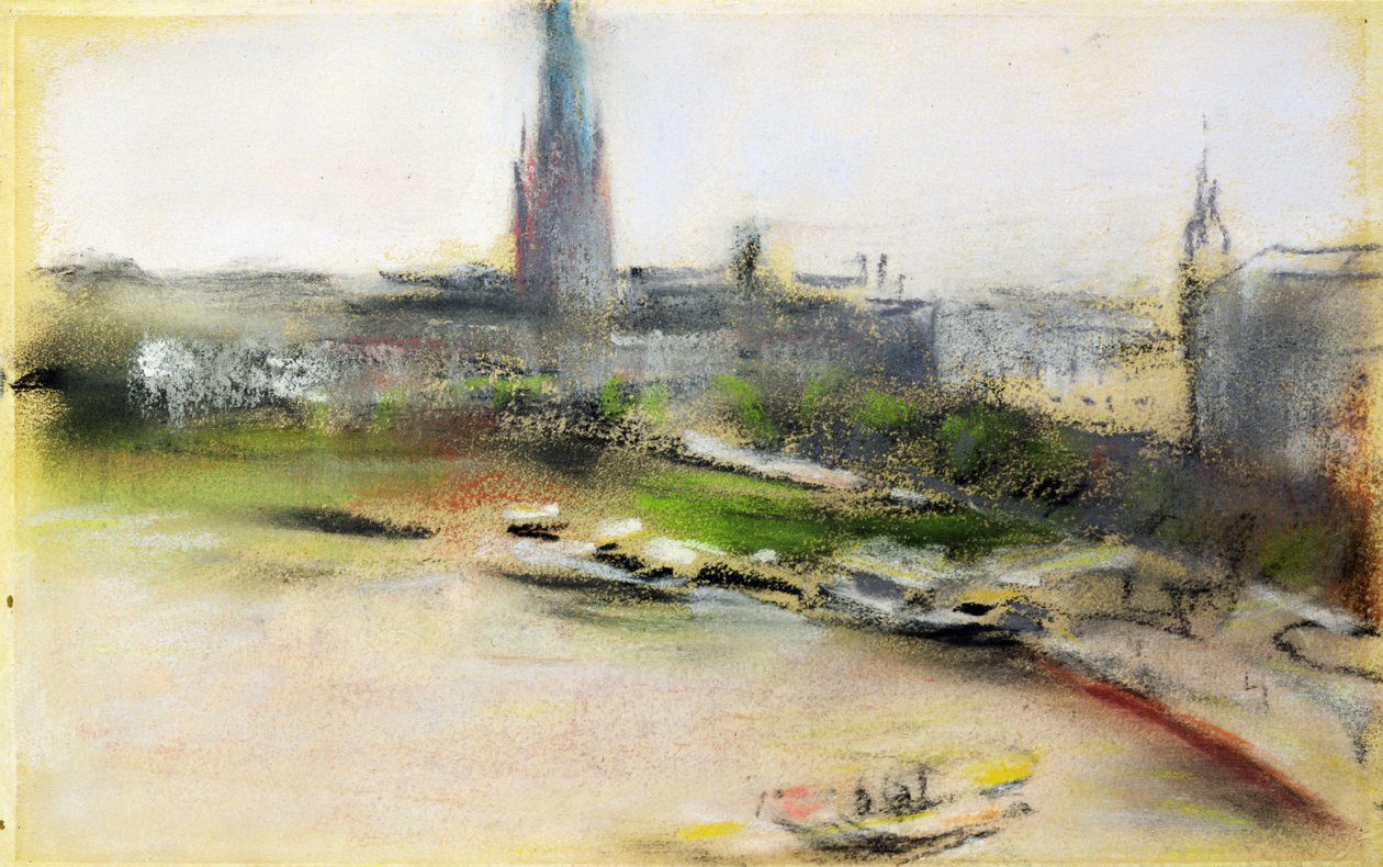Binnenalster no Jungfernstieg, 1909 (pastel sobre papel) de Max Liebermann