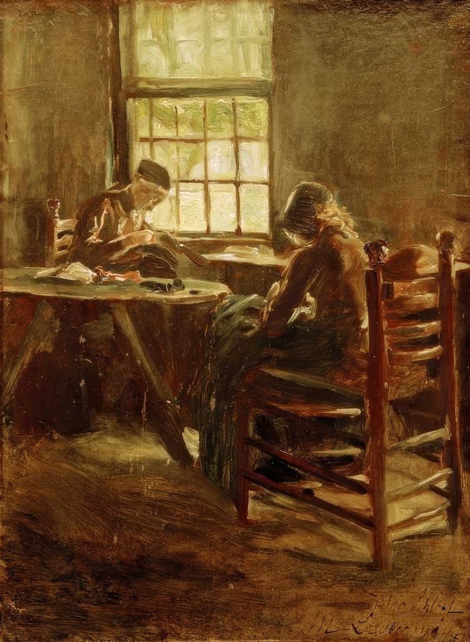 Interior holandês - sala de costura de Max Liebermann
