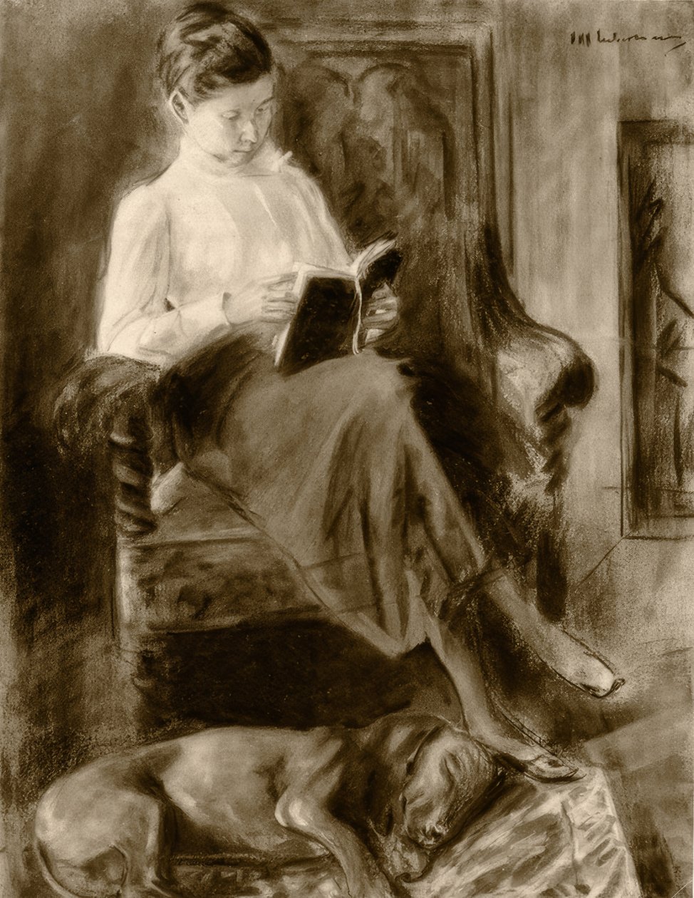 Menina lendo - em aquarela Max Liebermann de Max Liebermann