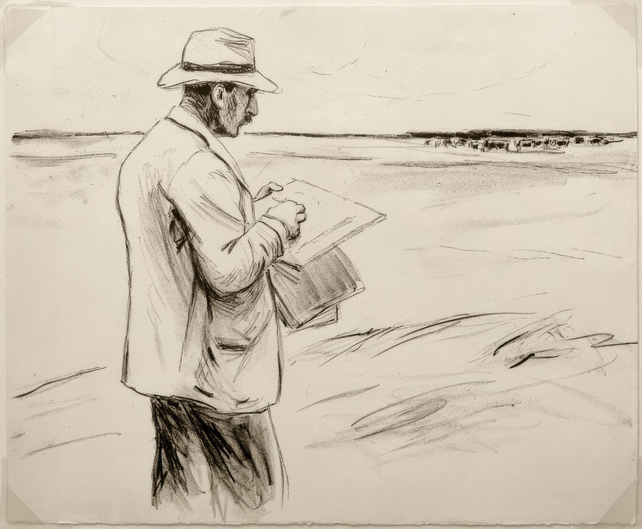 M.Liebermann, auto-retrato, desenho ao ar livre de Max Liebermann