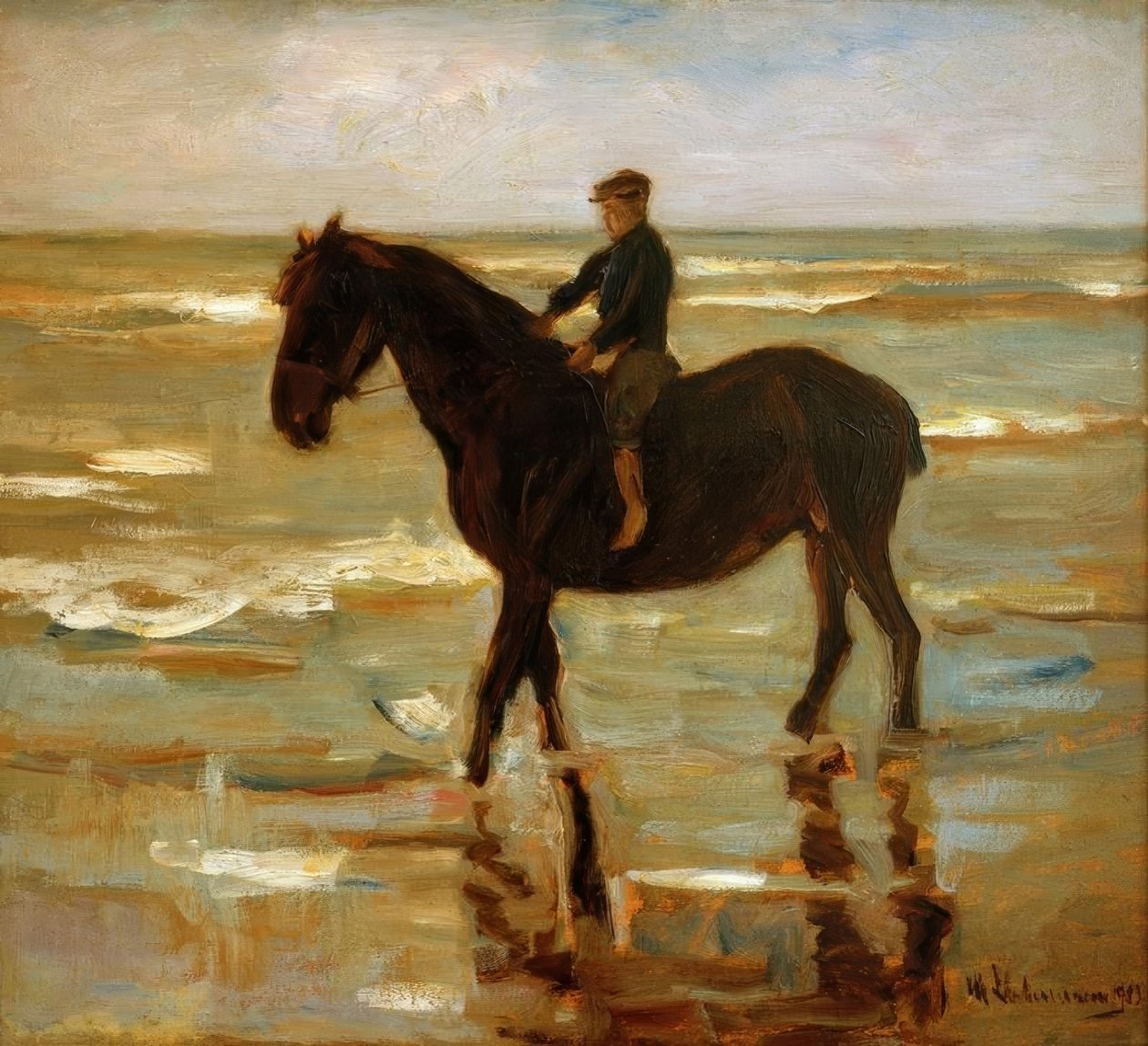Menino de equitação na praia - cavalo grosso de Max Liebermann