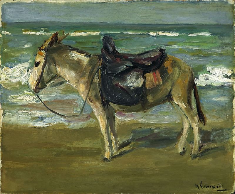 Montando burro na praia para a esquerda de Max Liebermann