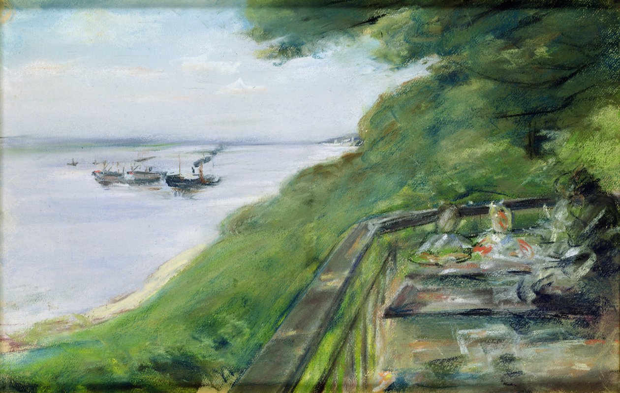 O terraço do restaurante Jacob&39;s em Nienstedten-an-der-Elbe, 1902 (pastel sobre papel) de Max Liebermann